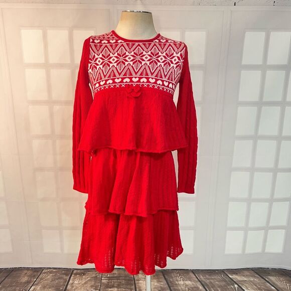 Hanna Anderson NWT knitting in Swedish red tiered holiday dress size 150 or girl - Picture 1 of 10